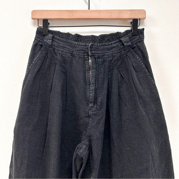 Free People Lotta Love Linen Trouser Tapered Balloon Wide Leg Pants Black sz 0 - Picture 4 of 12